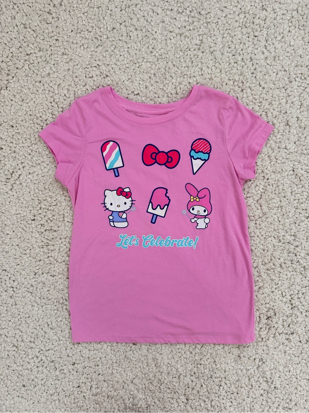 Hello Kitty Pink Graphic Tee - Let's Celebrate! Size Large (10/12 girls)